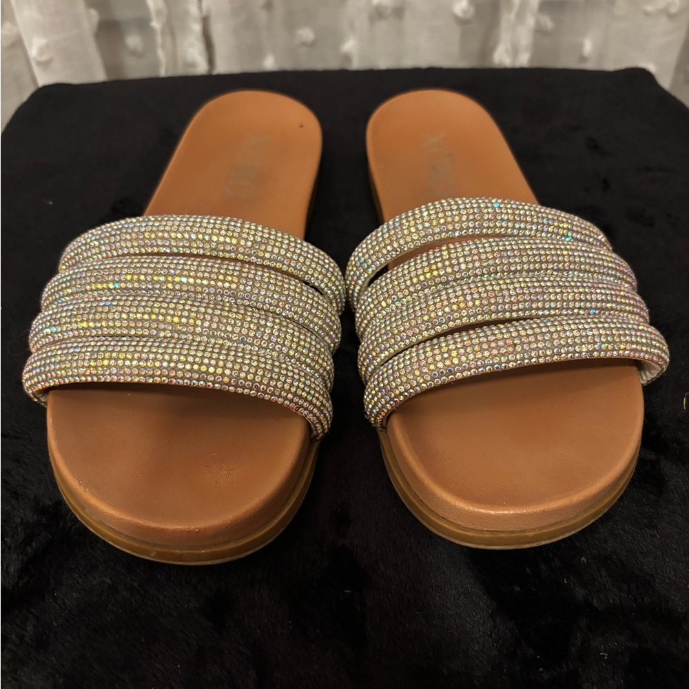 XOXO Tan Rhinestone Slide Sandals